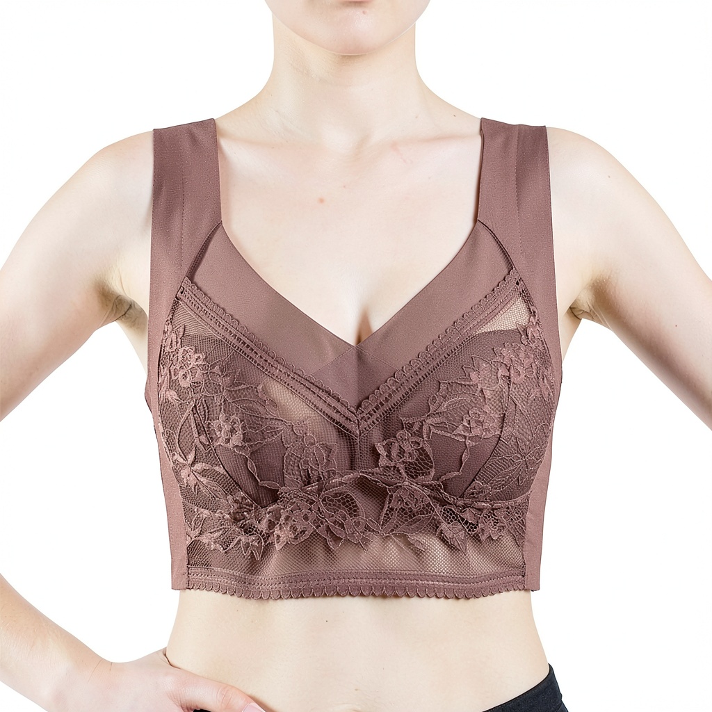 Soutien-gorge femme en dentelle bleue sur fond neutre