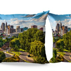 ABAKUHAUS États Unis Lot de Housses de Coussin en 2 pièces, Hartford aérienne, Impression Numérique Recto-Verso Zippée, 40 cm x 40 cm, Ciel Bleu Vert Gris-0