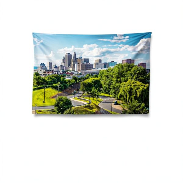 Tapisserie ABAKUHAUS Hartford Aérienne 150x100 cm Ciel Bleu Vert Gris-0
